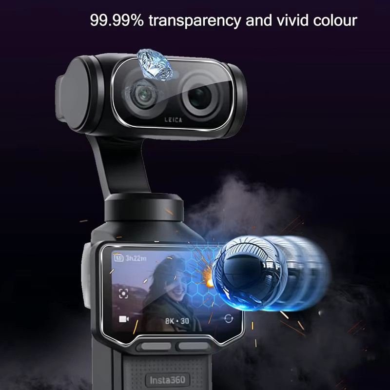 Insta360 Luna Ultra Displayschutzfolie aus gehärtetem Glas mit 9H Härtegrad und Kameralinsen-Schutz, transparent - Bild 3