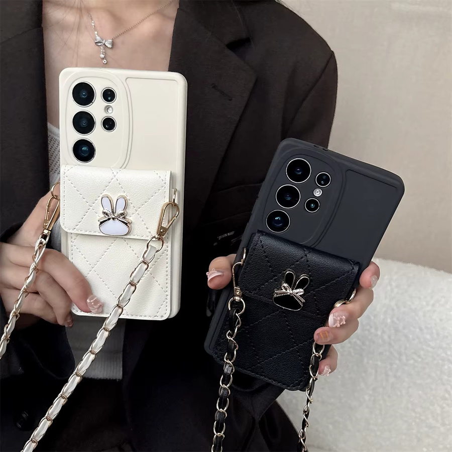 Crossbody Kartenhalter Brieftasche aus Leder mit Cartoon-Design als Handyhülle für Samsung Galaxy S25 S26 Ultra S24 S23 S21 S20 FE S22 Plus in Schwarz - Bild 3