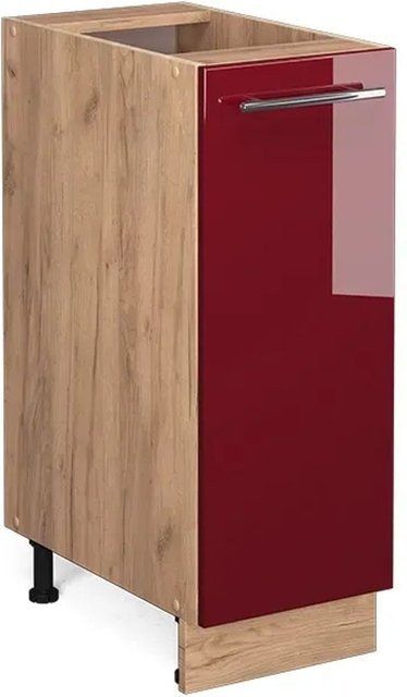 Vicco Apothekerschrank Fame-Line Küchenunterschrank in Bordeaux Hochglanz und Eiche Rot mit 30 cm Breite - Bild 1
