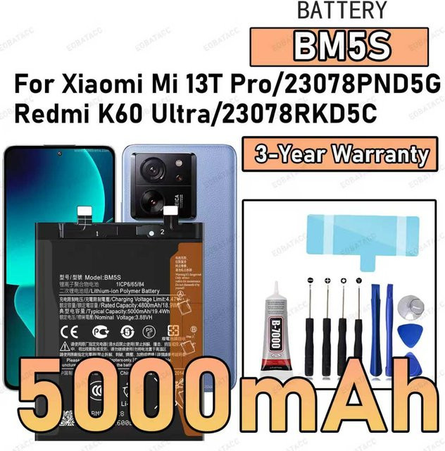 BM5S Akku mit hoher Kapazität als Ersatzbatterie für Xiaomi Mi 13T Pro und Redmi K60 Ultra - Bild 1