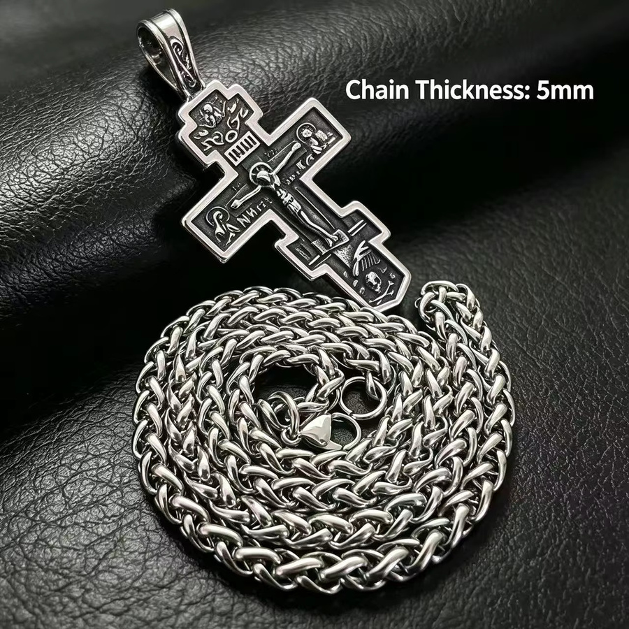 HNSP Halskette mit Jesus-Kreuz-Anhänger, 316L-Edelstahl, Silber, Herren - Bild 3