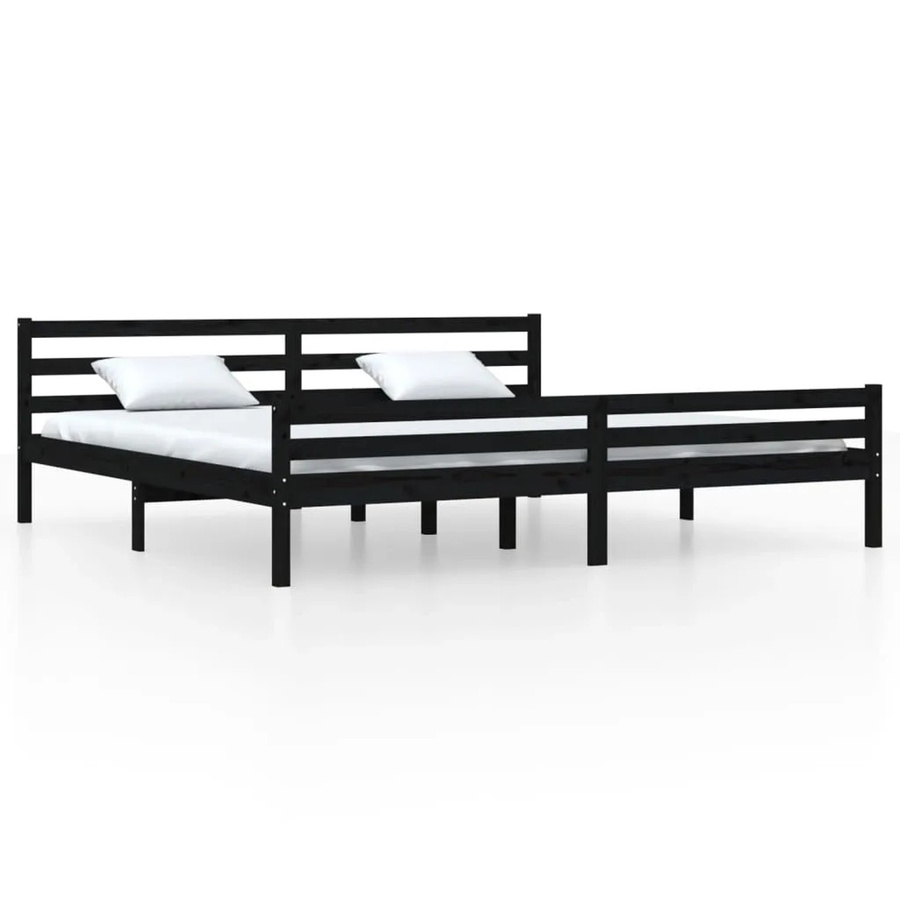 vidaXL Massivholzbett aus Kiefernholz in Schwarz, Modernes Design, B/T: 200 x 200 cm - Bild 2