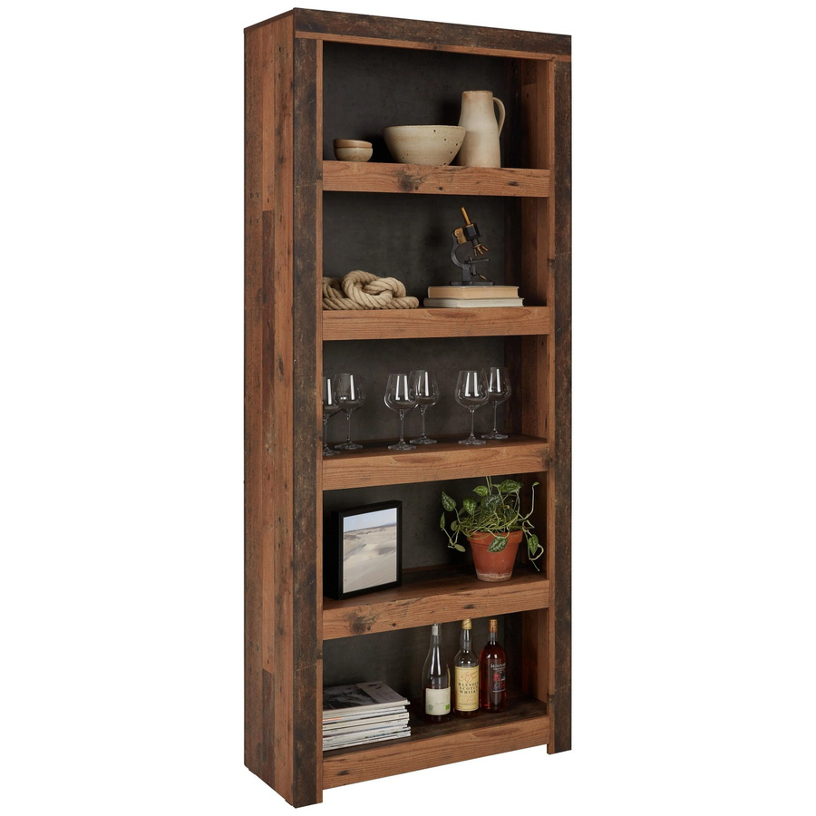 Mömax Regal in Braun und Dunkelgrau mit Rückwand, rustikaler Stil, B/T/H: 91,0 x 36,0 x 217,0 cm - Bild 2