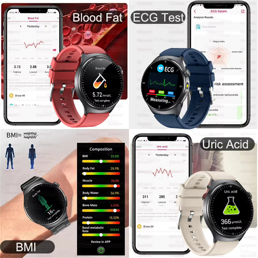 GUHUAVMI Smartwatch 2026 mit KI-Diagnostik, EKG und PPG zur Messung von Blutdruck, Harnsäure und Körperfett, Schwarz, kompatibel mit Android und iOS - Bild 5