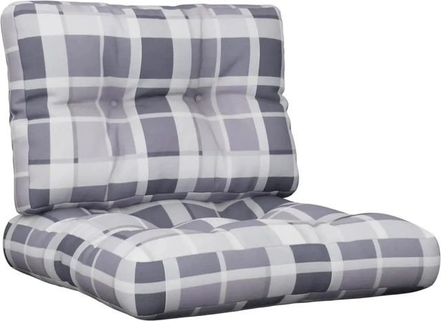 vidaXL Palettenkissen 2-teiliges Set Grau Kariert aus Polyester, UV-beständig und wasserabweisend, B/T: 60 x 60 cm, Höhe: 12 cm - Bild 1
