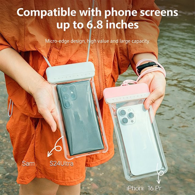 Wasserdichte Handytasche in Pink und Transparent mit Touchscreen-Kompatibilität für Unterwasseraufnahmen und Schwimmen - Bild 1