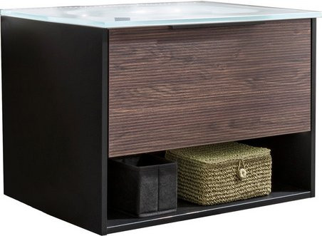 Fackelmann Badmöbel-Set B.Paris mit Glasbecken in Schwarz Matt und Rigoletto Eiche - Bild 2