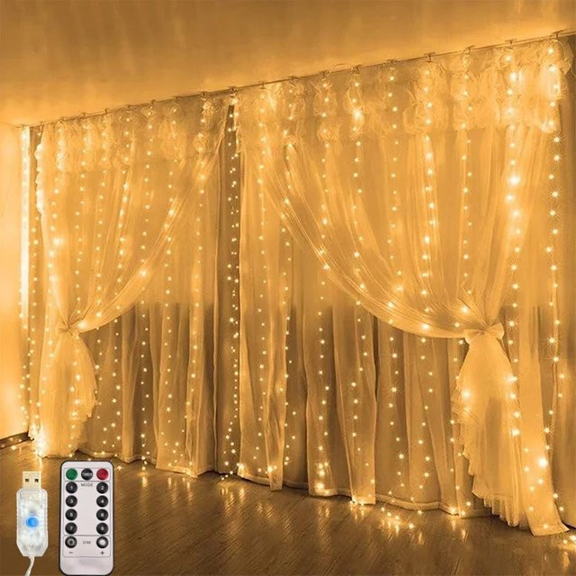 LED Vorhang Lichterkette als Girlande mit 8 Modi, USB-Betrieb, Warmweiß, für Weihnachtsdekoration und Zuhause - Bild 1