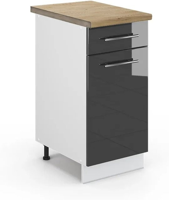 Vicco Küchenunterschrank Fame-Line in Anthrazit Hochglanz und Weiß mit Eiche-Optik, B/T/H: 40 x 60 x 82 cm - Bild 1