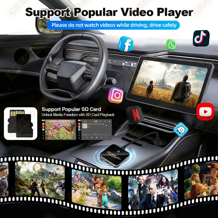 Grandnavi 3in1 CarPlay Ai Box mit Android 13, Wireless CarPlay und Android Auto, 4 Kerne, 4 GB RAM, 64 GB ROM, Schwarz - Bild 5