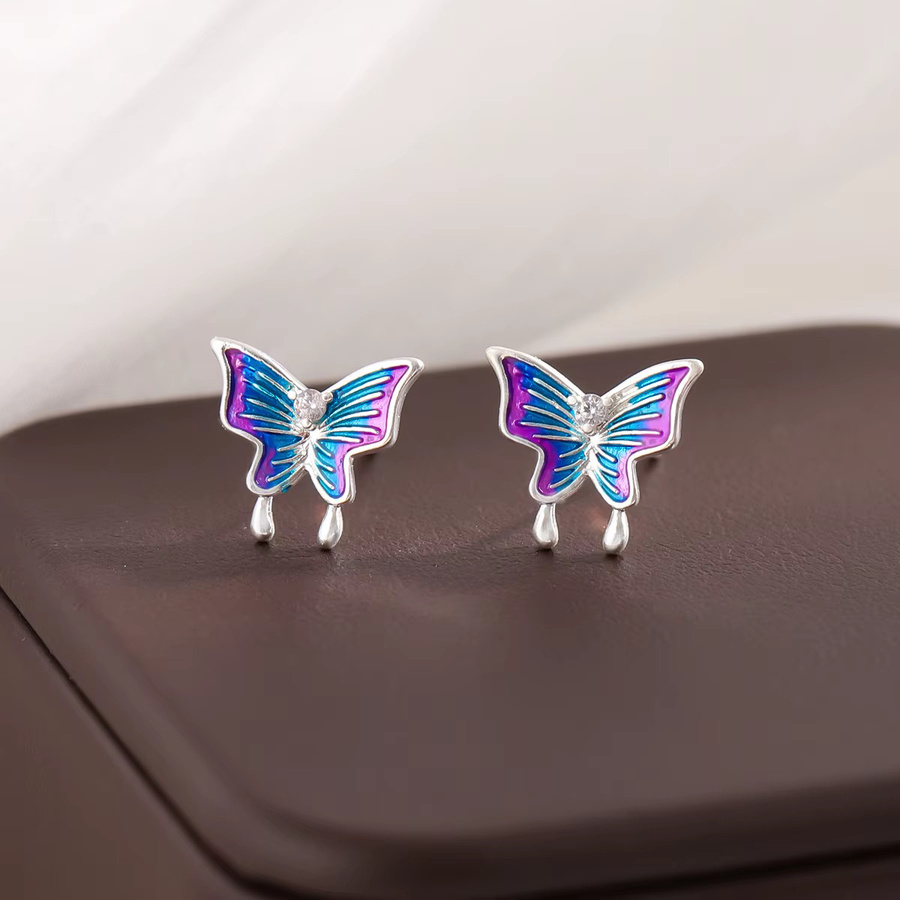 GaGa-Duck Schmetterling-Ohrstecker, 925 Silber, Diamant, Zirkonia, Unisex - Bild 2