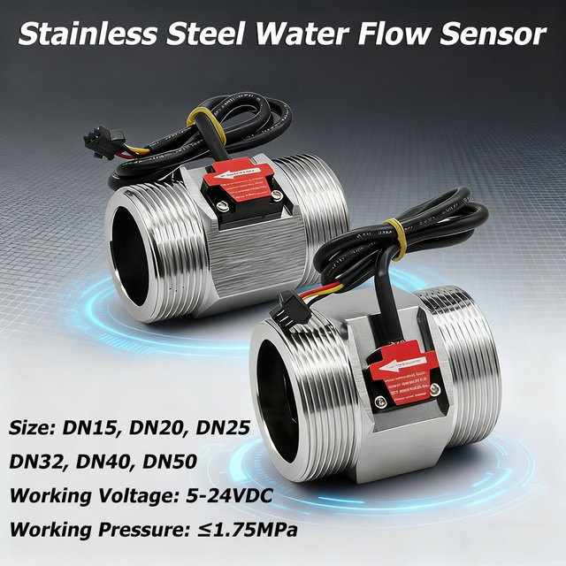 Hall-Durchflussmesser aus Edelstahl als Turbinen-Wasserdurchflusssensor und elektromagnetischer Impuls-Durchflusssensor in Silber für Wasserspender - Bild 1
