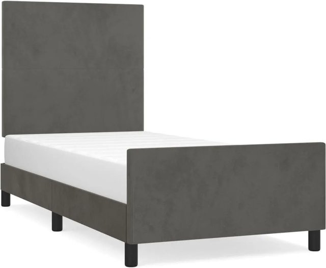 vidaXL Bettgestell mit Kopfteil aus Samt und Lärchenholz in Dunkelgrau, B/T/H: 90 x 200 cm - Bild 1