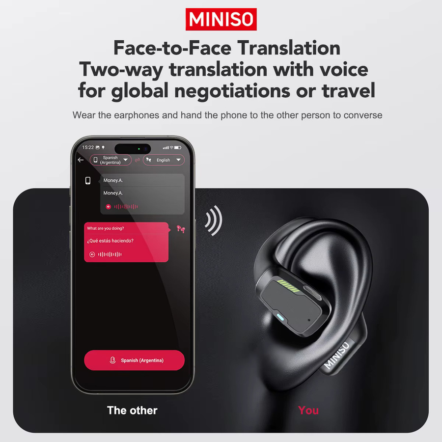 MINISO M98 AI Übersetzer-Kopfhörer, kabellose In-Ear Bluetooth Headsets für Büro und Chat, Schwarz - Bild 4