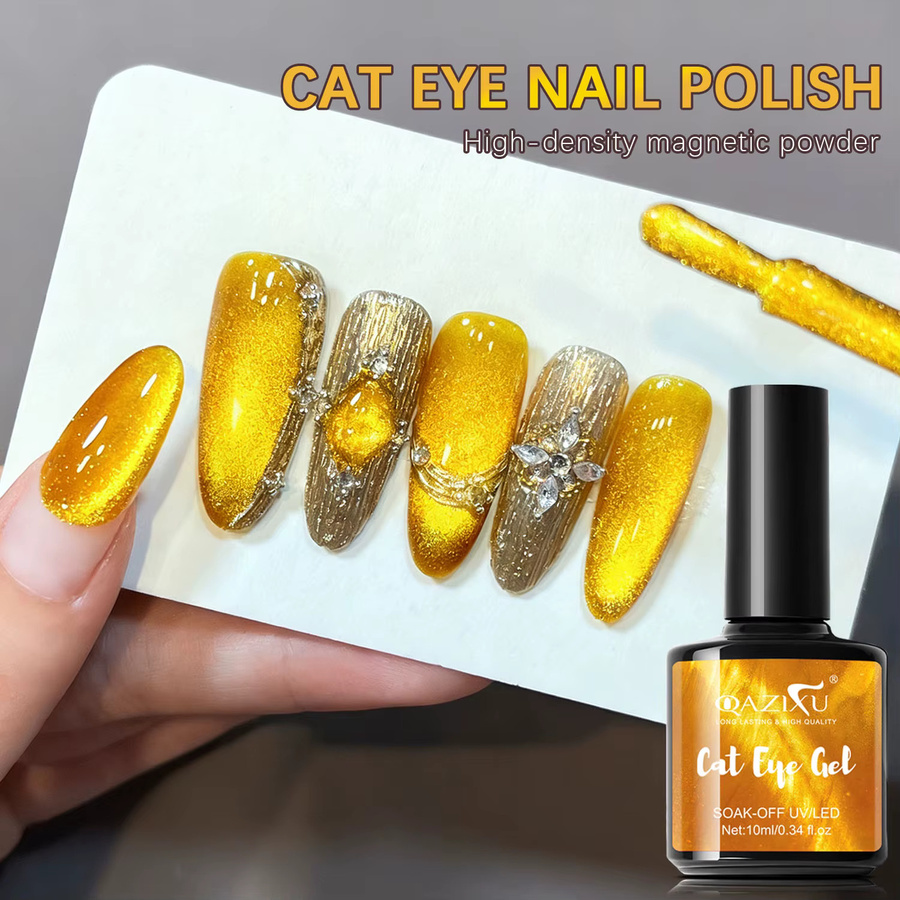 QAZIXU Golden Cat Eye Gel Nagellack, 10 ml, Schimmernd - Bild 4