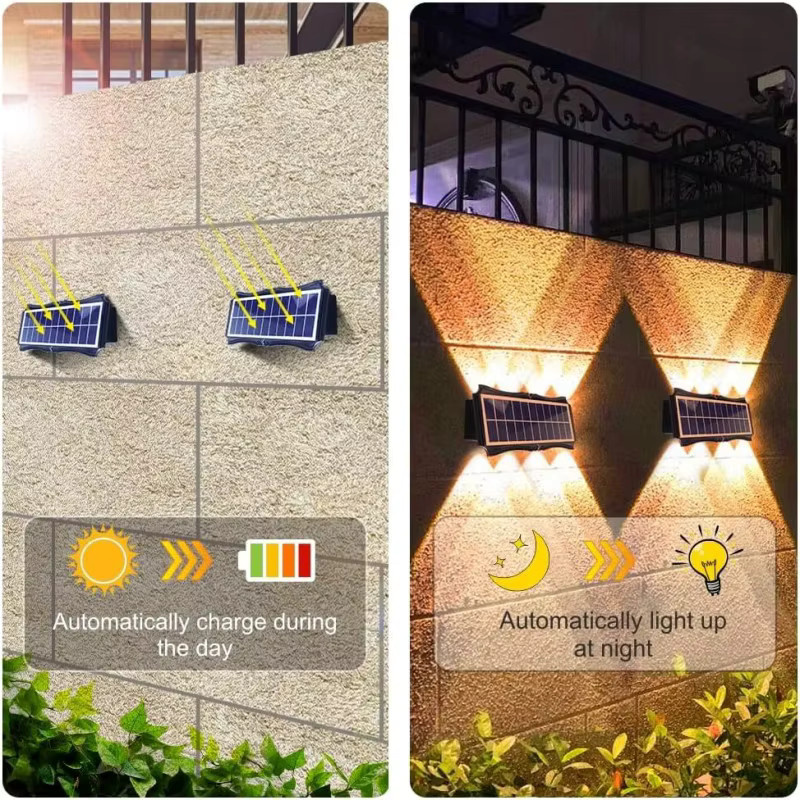 IEEYEEY Solar-LED-Wandleuchte für den Außenbereich in Schwarz, moderne rechteckige Gartenbeleuchtung mit Up-and-Down-Lichtfunktion, wasserdicht - Bild 4