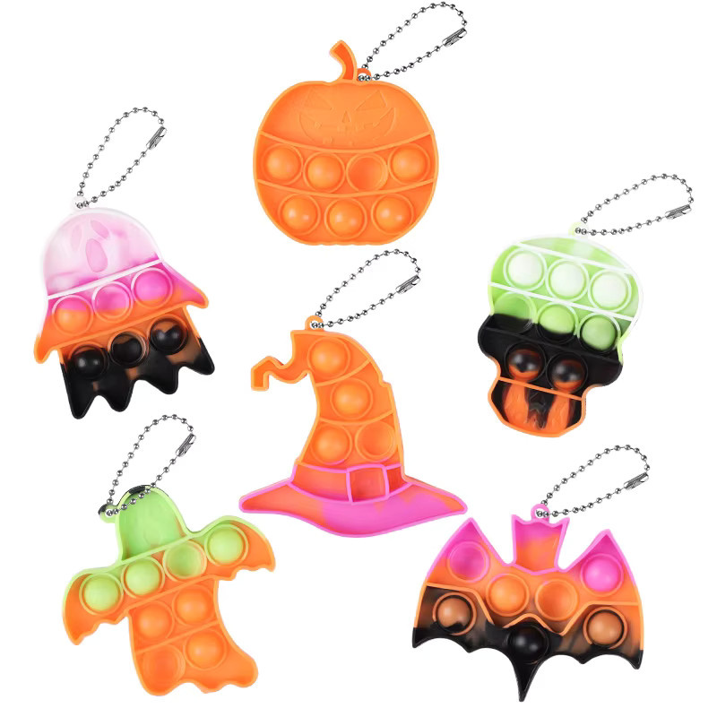 Halloween Geister-Kürbis-Totenkopf Pop Fidget Antistress-Spielzeug Schlüsselanhänger, 6/12 Stück - Bild 4