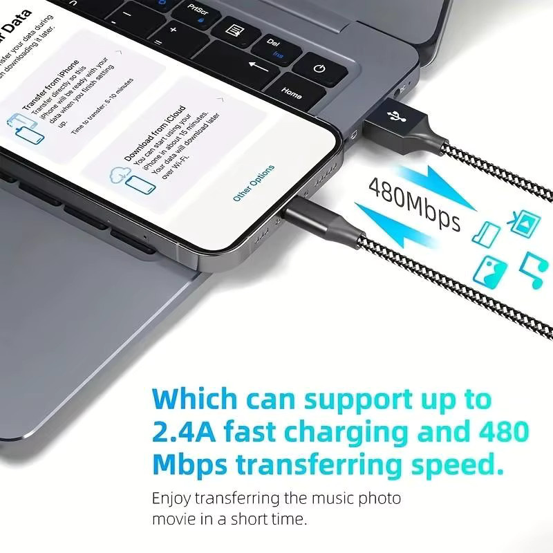 LAIHONEN Nylon Lightning Kabel für iOS zum schnellen Laden und für die Datenübertragung in Schwarz oder Weiß - Bild 3