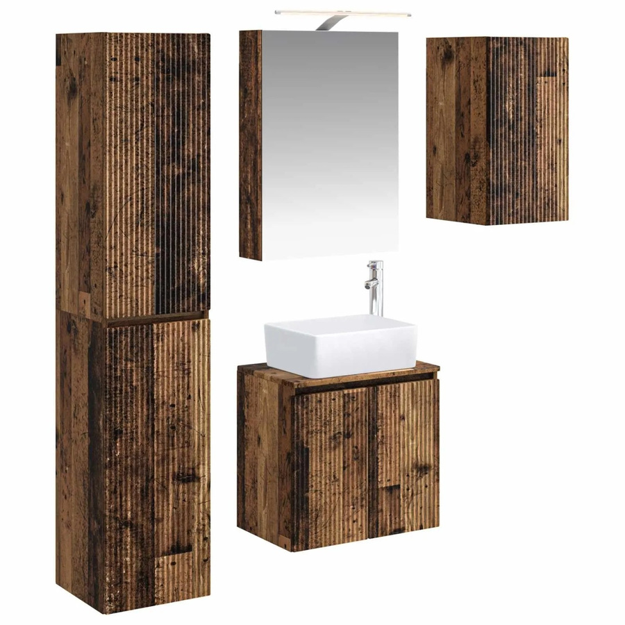 vidaXL Badezimmerschrank-Set aus Altholz in Braun, 5-teiliges modernes Set mit LED-Beleuchtung, B/T/H: 50 x 14,5 x 70 cm - Bild 2