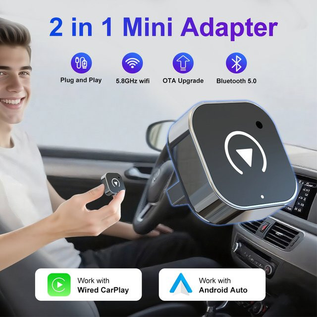 FLIXIVI 2-in-1 CarPlay und Android Auto Adapter Schwarz – Kabelloser Dongle für Apple und Android, Plug-and-Play Universelles Auto-Zubehör - Bild 1