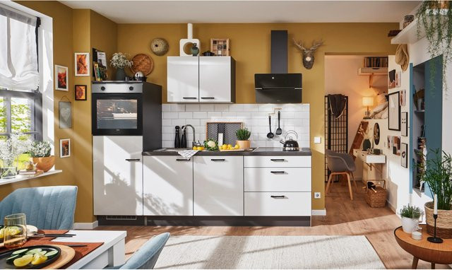 pino Küchenzeile in Steingrau Hochglanz mit Geräteschrank, Breite: 260 cm - Bild 1