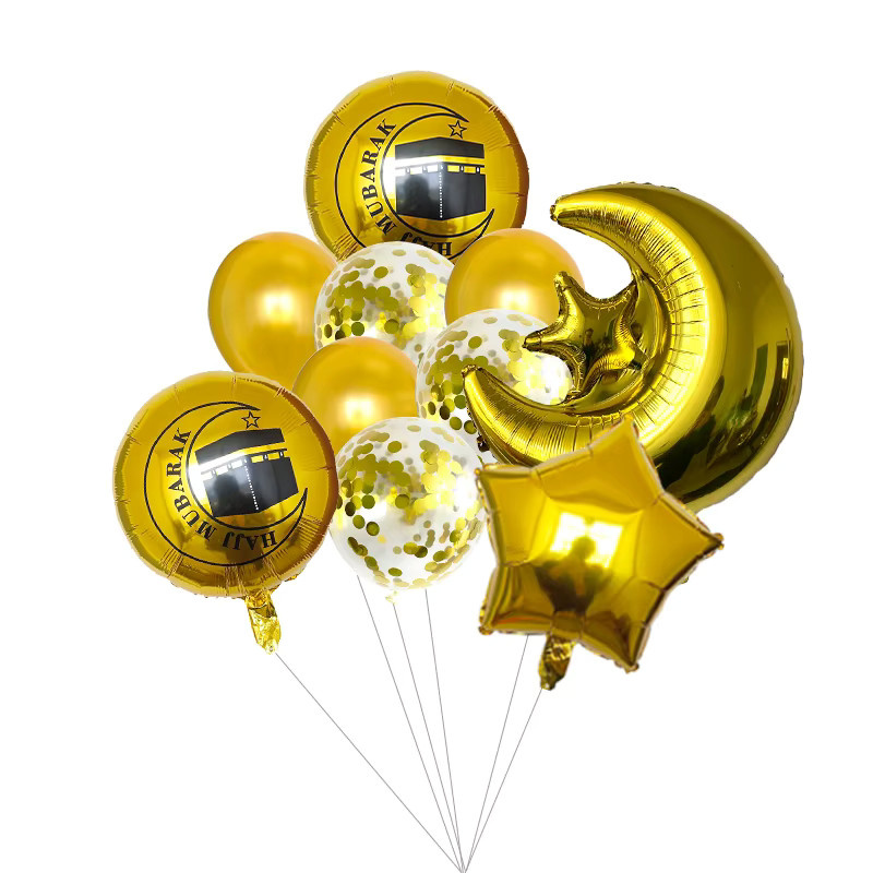 10 Stück KUKUZHU Ramadan und Eid al-Adha Ballons in Gelb mit Textbeschriftung und Mond-Motiv zur Dekoration für islamische Feierlichkeiten - Bild 2
