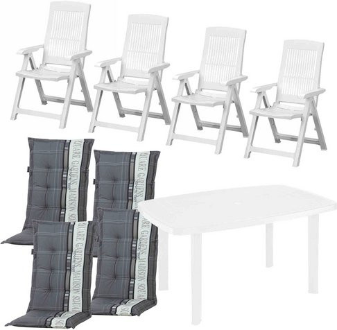 PROGARDEN Gartenmöbelset Tampa 9er-Set aus Kunststoff in Weiss - Bild 1