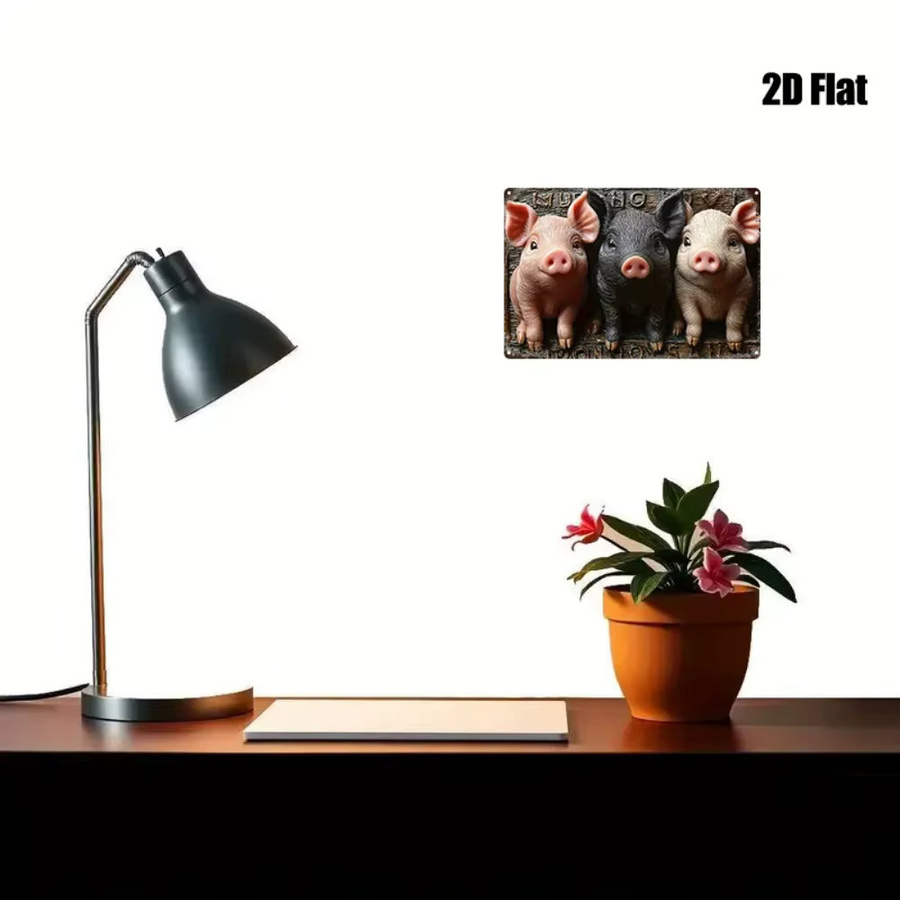 CIFBUY Metall-Wandkunst Drei Kleine Schweinchen im Bauernhaus-Stil, Rustikales Metallschild in Mehrfarben, Breite: 20,32 cm, Höhe: 20,32 cm, Tiefe: 0,3 cm - Bild 4