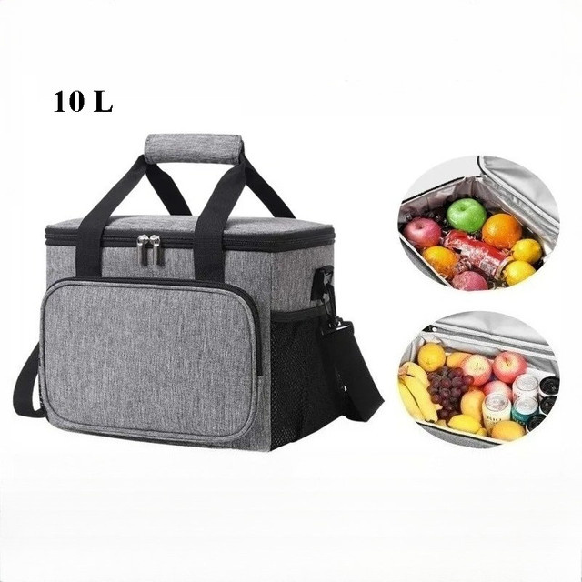 Thermoisolierte Lunchbox von xierya mit Kühlakku in Grau, 10 l Volumen, als Umhängetasche für Picknick und Camping - Bild 1
