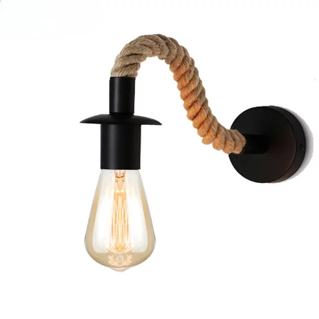 JOYINLED Vintage Wandleuchte E27 aus Hanfseil und Metall in Schwarz und Braun für Wohnzimmer und Schlafzimmer - Bild 1