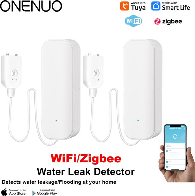 Tuya Smart Home Wasser Sensor WiFi/Zigbee Leckage Alarm und Flut Detektor in Weiß - Bild 1