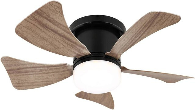 GLOBO LED-Deckenventilator in Mattschwarz und Dunkelbraun mit Fernbedienung und dimmbarer Beleuchtung, H: 13 cm, B: 40,6 cm - Bild 1