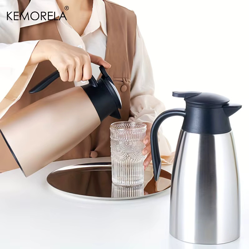 KEMORELA Thermoskanne aus Edelstahl in Silber mit 2 l Fassungsvermögen für Kaffee und Wasser - Bild 3