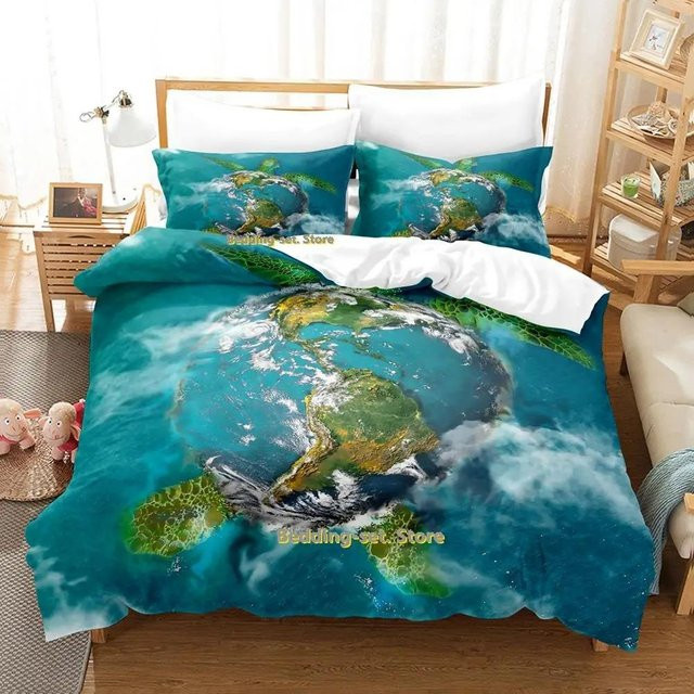 Binchi Outdoor Product Bettwäsche-Set Turtle Island mit 3D-Schildkröten-Motiv, dreiteiliges Cartoon Anime Set aus Mikrofaser, Mehrfarbig, B/H: 264 x 228 cm - Bild 1