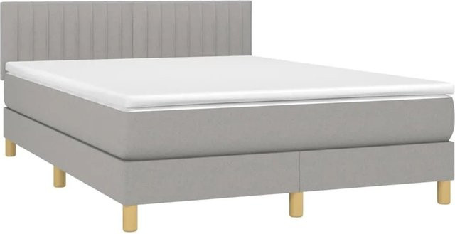 vidaXL Boxspringbett mit Matratze in Hellgrau, Hybridbett mit LED-Unterbettbeleuchtung und USB-Ladeport, B/T: 140 x 190 cm - Bild 1