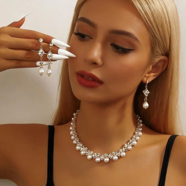 KATARIAN Schmuck-Set, Perle, Diamant, Halskette, Ohrringe - Bild 1