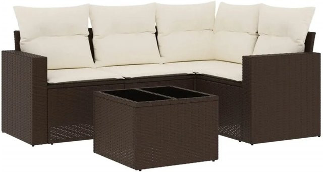 vidaXL 5-tlg. Garten-Sofagarnitur in L-Form mit Kissen, Braun, Polyrattan und Metallgestell - Bild 1
