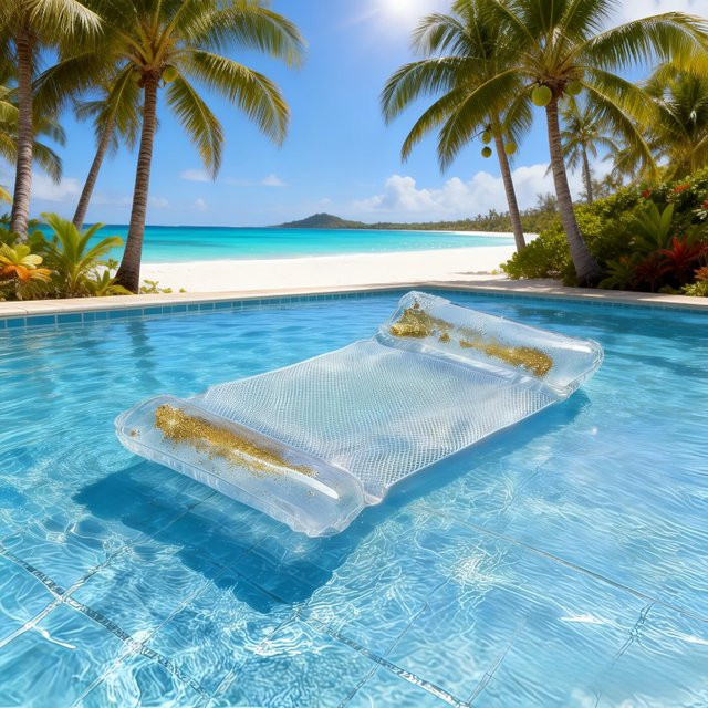 Aufblasbarer Luft-Hängesessel aus transparentem PVC mit Gold-Glitzer-Pailletten für Pool und Erholung - Bild 1