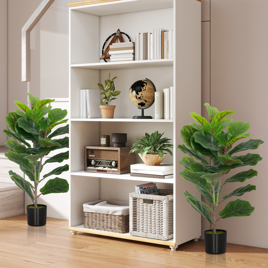 HOMCOM Set mit 2 künstlichen Ficus-Bäumen in Grün, Höhe: 80 cm, Dekorative Kunstpflanzen mit Kunststofftopf für dein Zuhause oder Büro - Bild 2