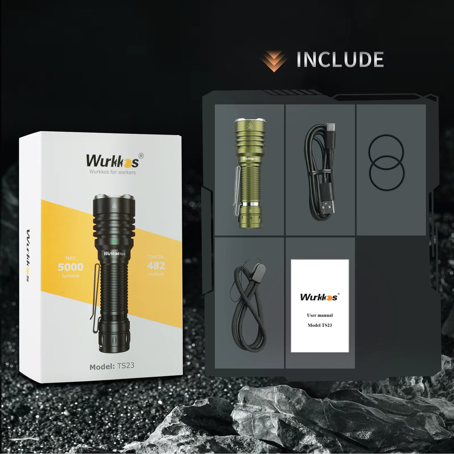 Wurkkos TS23 taktische Taschenlampe mit 5000 Lumen XHP70.3 HI LED, wiederaufladbare 21700 EDC Taschenlampe, IPX8 wasserdicht, Aluminium - Bild 5