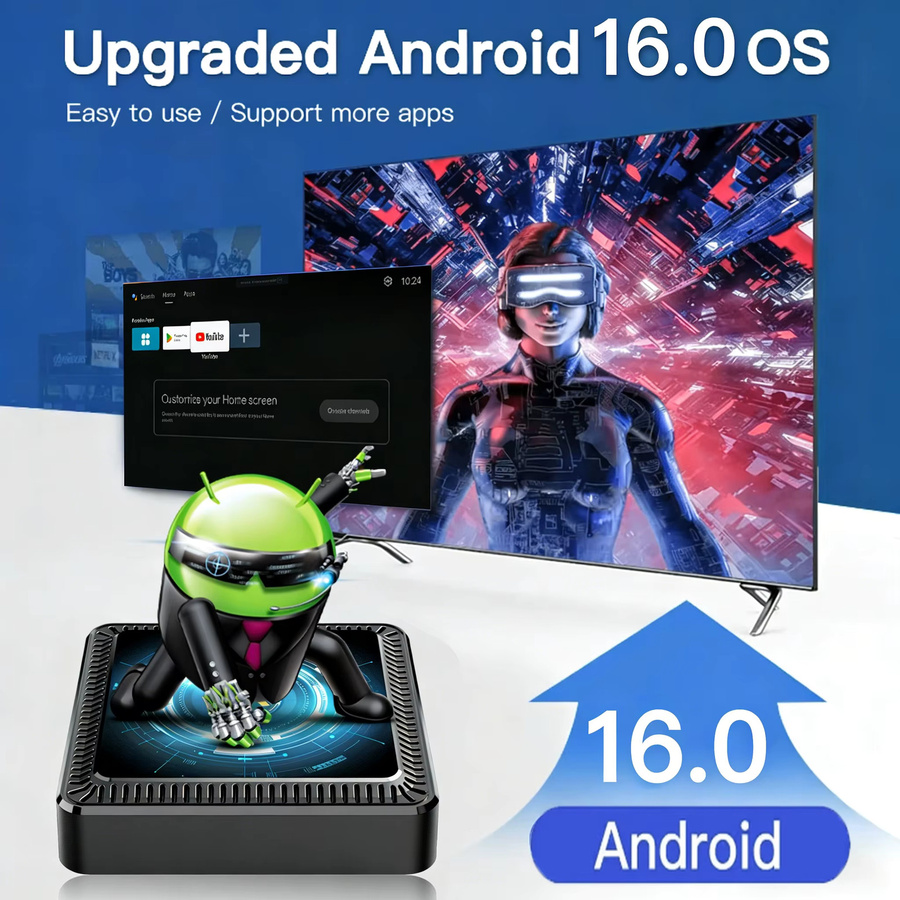 Smart TV Box Android 16 mit Allwinner H618 Quad Core, 8GB RAM, 256GB ROM, 8K Ultra HD, Bluetooth 6.0 und Google Sprachassistent in Schwarz - Bild 2