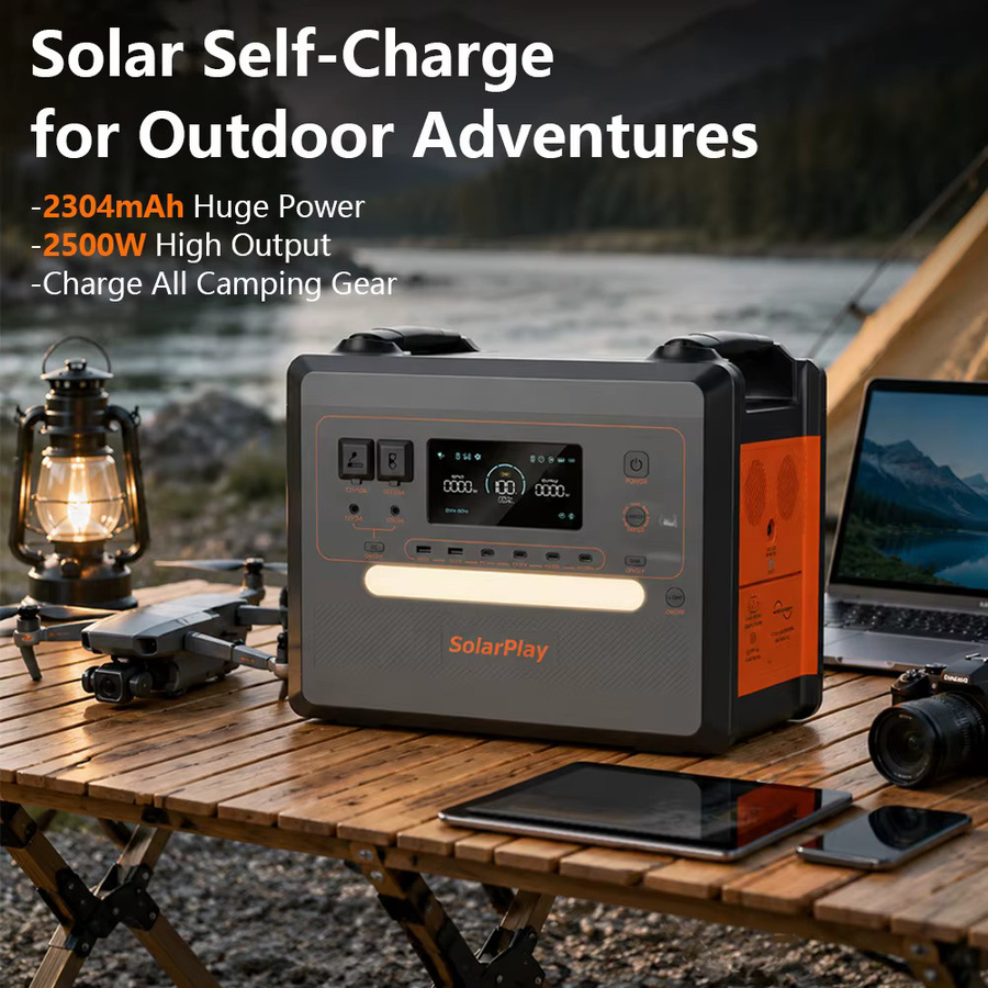 SolarPlay Q2402M Tragbare Powerstation mit 2500W und 2304Wh, LiFePO4-Batterie, Schwarz - Bild 3