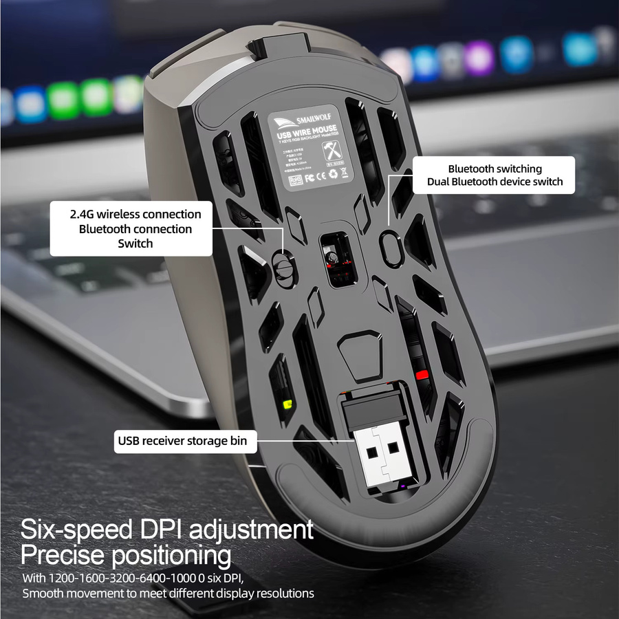 SMAILWOLF RS8 Bluetooth-Gaming-Maus in Weiß mit 10000 dpi und Drei-Modus-Verbindung - Bild 2