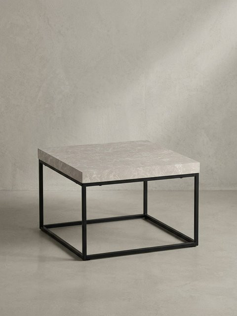 Moderner Couchtisch von KADIMA DESIGN in Stein-Optik mit Metallbeinen, Beige, B/T/H: 60 x 60 x 38 cm - Bild 1