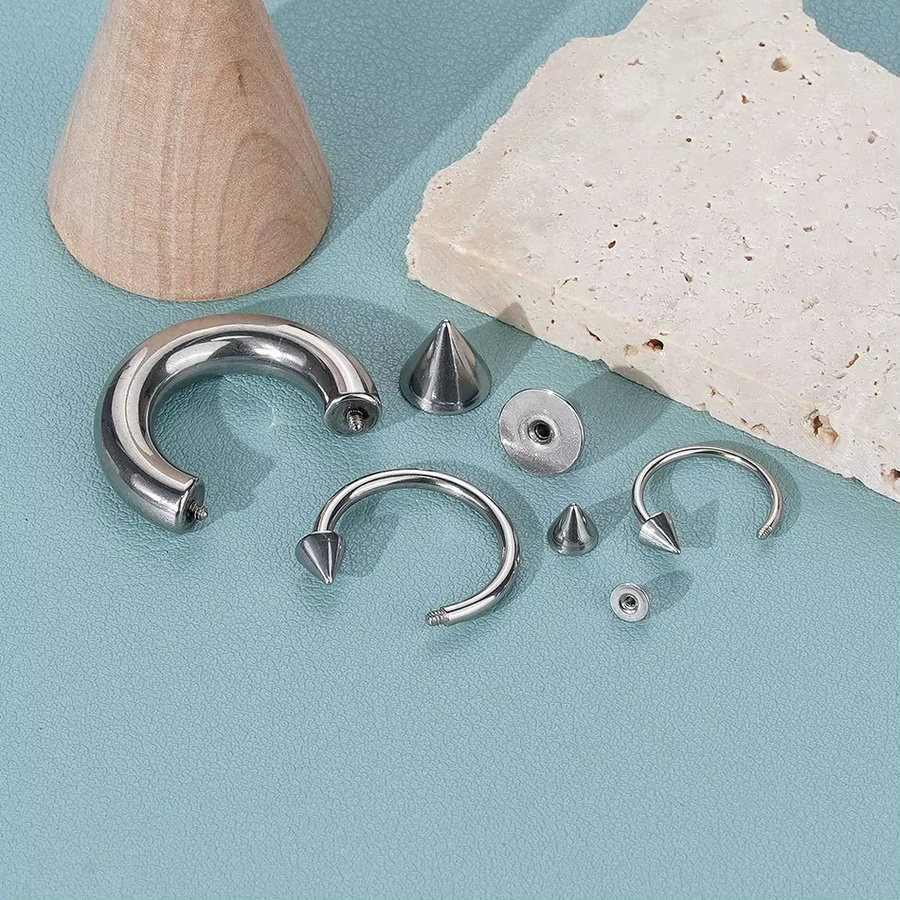 SWANJO Hufeisen Ring, Edelstahl, Silber, Spikes, Unisex - Bild 2