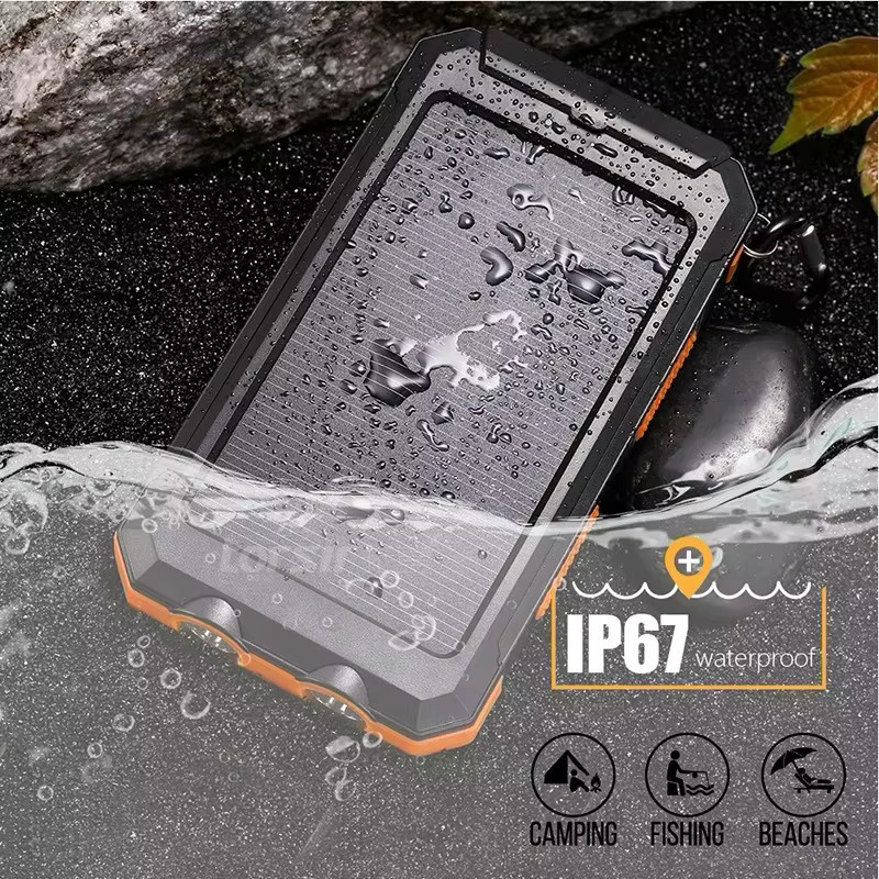 Rscrola Solar-Powerbank mit 50000mAh, Multifunktions-Ladegerät mit USB-A und USB-C sowie Taschenlampe in Orange und Schwarz - Bild 4
