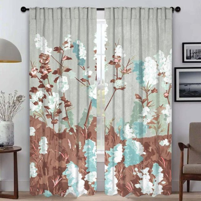 Elegante halbtransparente Raumvorhänge mit floralem Blumenmuster in Mehrfarbig, 2er-Set, Breite: 50 cm, Höhe: 70 cm - Bild 1