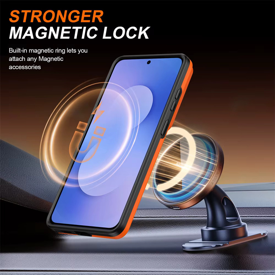 Xeber Stoßfeste MagSafe Magnetische Handyhülle für Samsung Galaxy S26 Ultra S25 S24 Plus S23 mit Schiebe-Kameralinsenring und Standfunktion in Blau oder Orange - Bild 6
