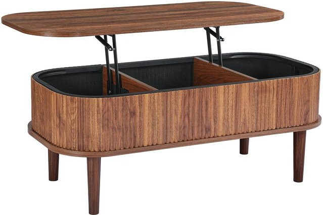 Ovaler Mid-Century Klapp-Couchtisch von Buying Solutions, MB in Braun mit anhebbarer Tischplatte und 3 Versteckfächern, Breite: 100 cm - Bild 1