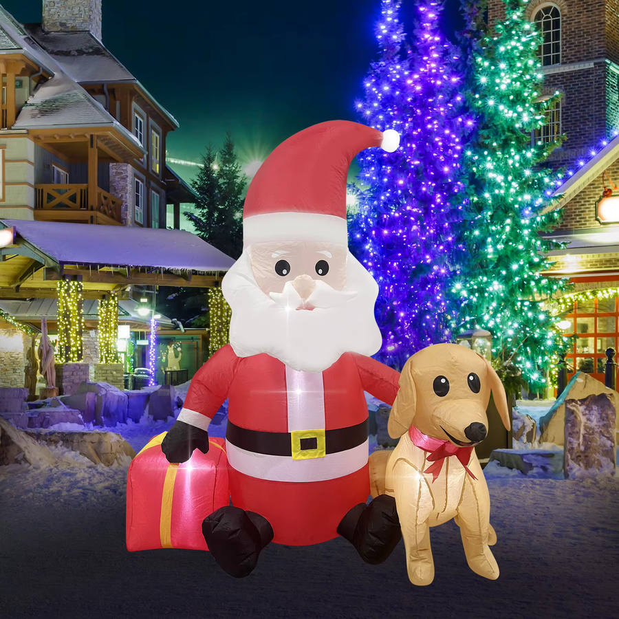 Aufblasbarer Weihnachtsmann mit LED-Hund von WAYDEKO, rote Dekoration für den Außenbereich, Höhe: 120 cm - Bild 6